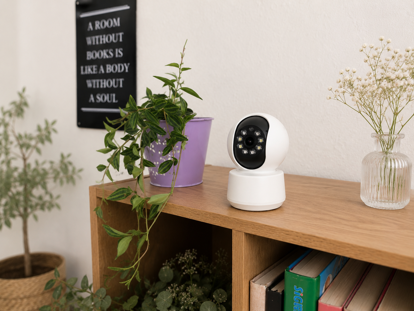 Smartkamera og sikkerhedsenhed i et moderne hjem